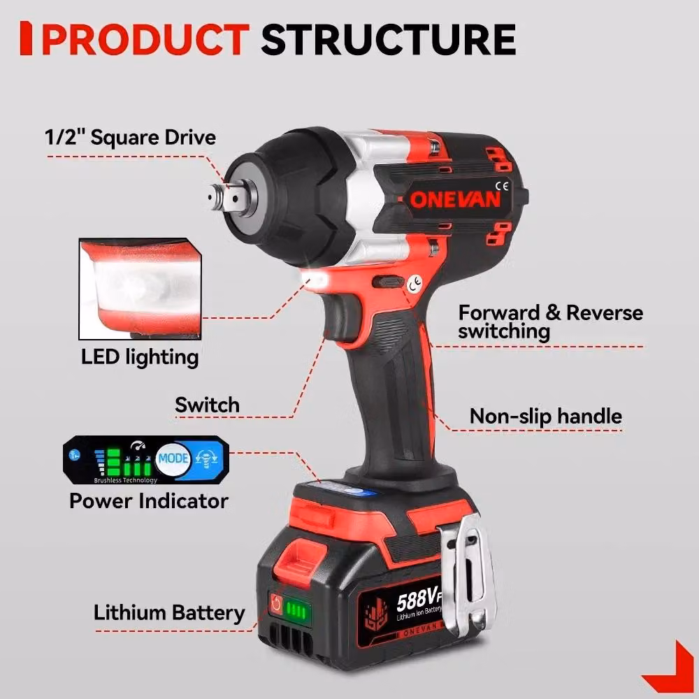 Chiave a percussione elettrica - Coppia elevata di 1800 Nm - 18V, motore brushless