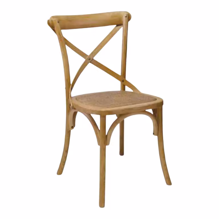 Set di 2 sedie Cross Bistrot in legno di olmo stile shabby chic con seduta in rattan naturale marrone Mobili 2G