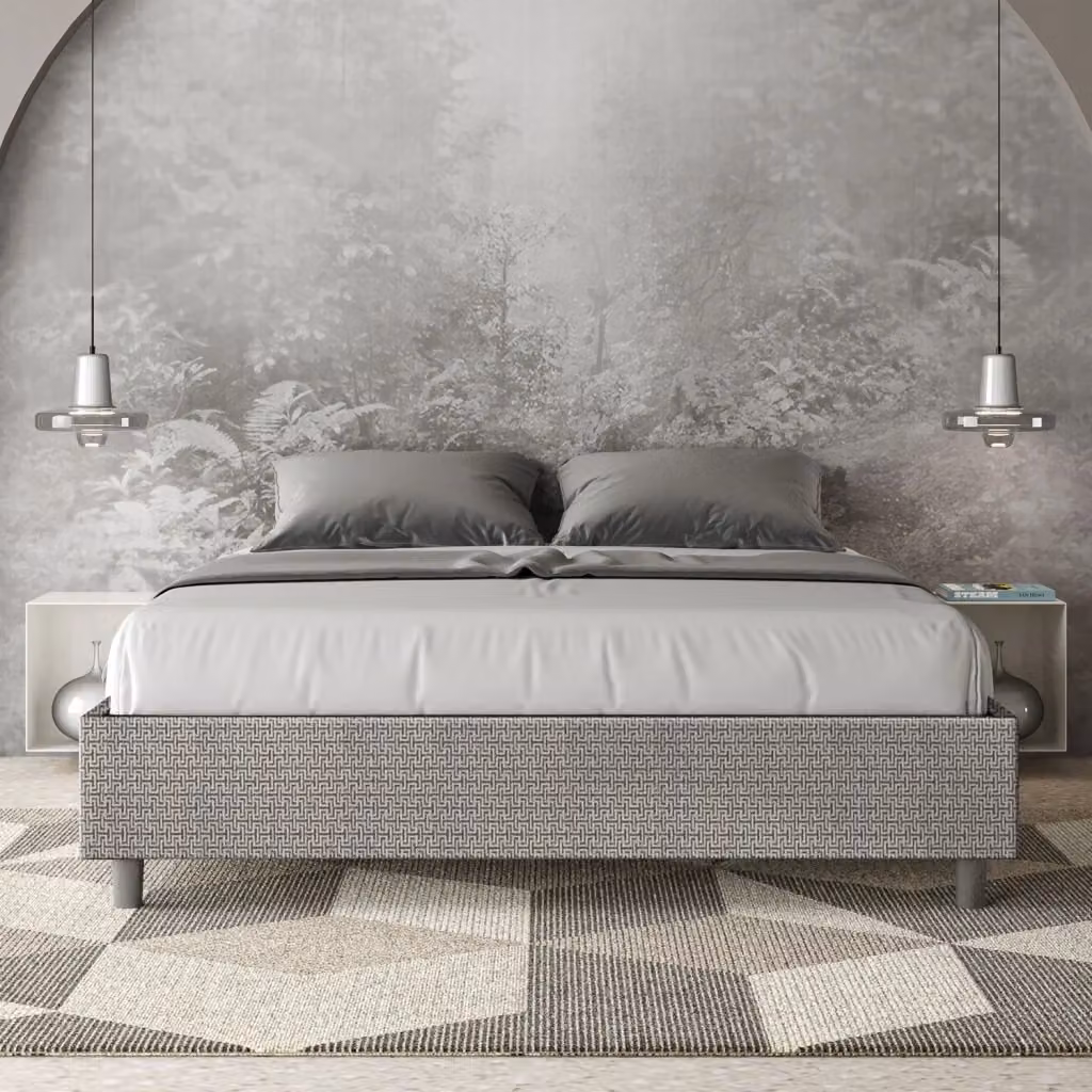 Letto Matrimoniale Azelia con Contenitore e Rete con Alzata Imbottito in Tessuto Grigio L: 172 cm, P: 202 cm, H: 39 cm – 2