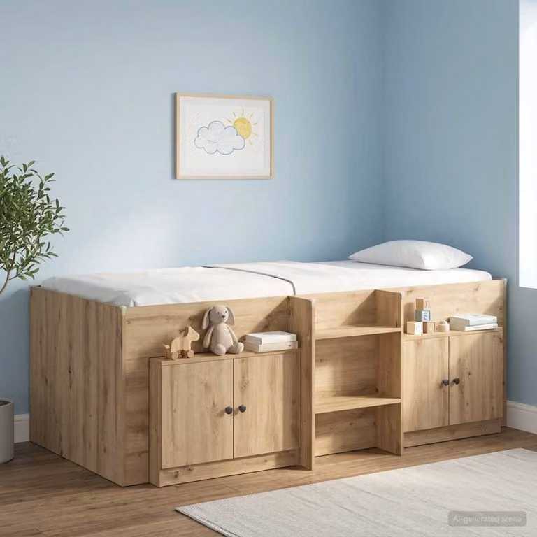 Set di 2 armadi da stoccaggio vidaXL per letto a soppalco in legno MDF marrone con ante a battente e ripiani interni, L/P/H: 48 x 35 x 66 cm