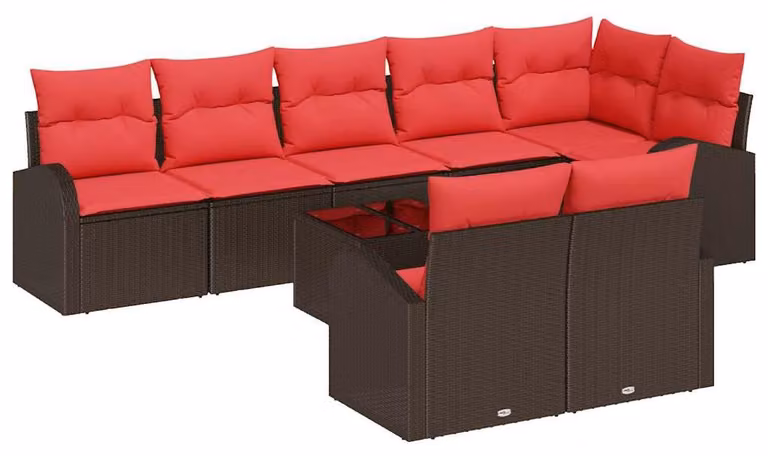 Set Divano da Giardino 9 pcs Marrone polyrattan