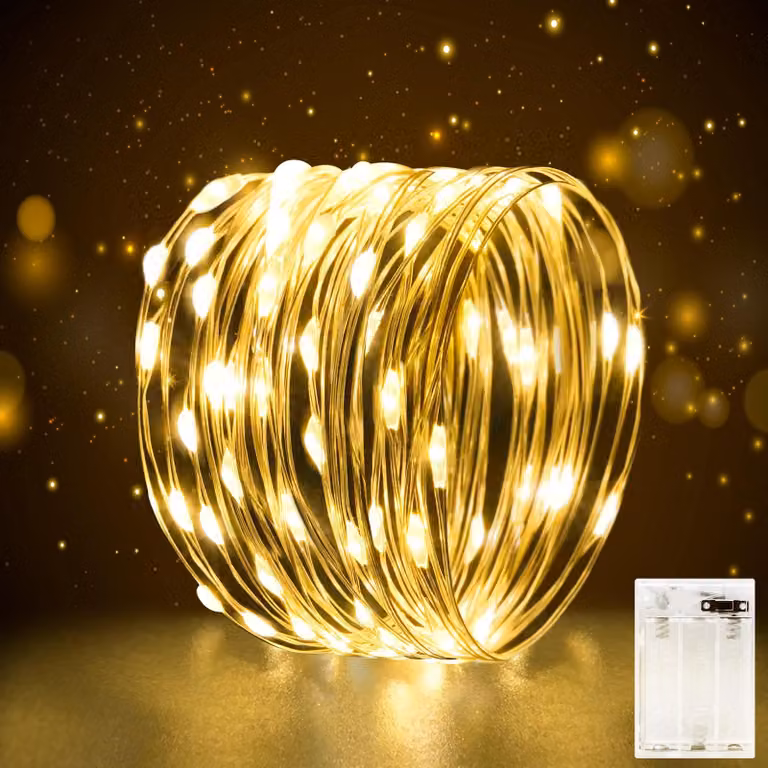 Catena luminosa a LED, 3 metri, luce bianco caldo, con timer, alimentata a batteria