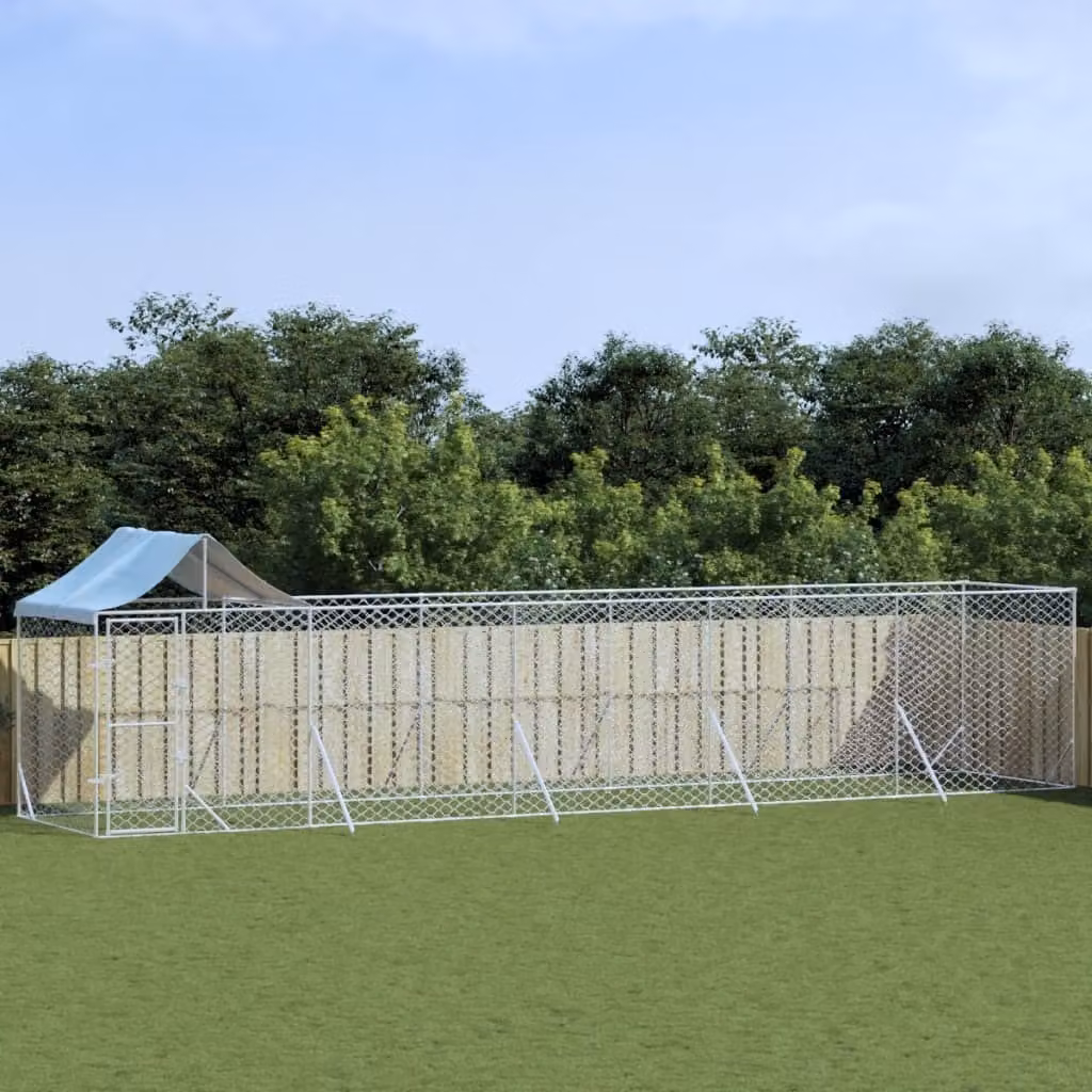 The Living Store Cuccia per cani da esterno con tetto Silver 10x2x2,5 m Acciaio zincato