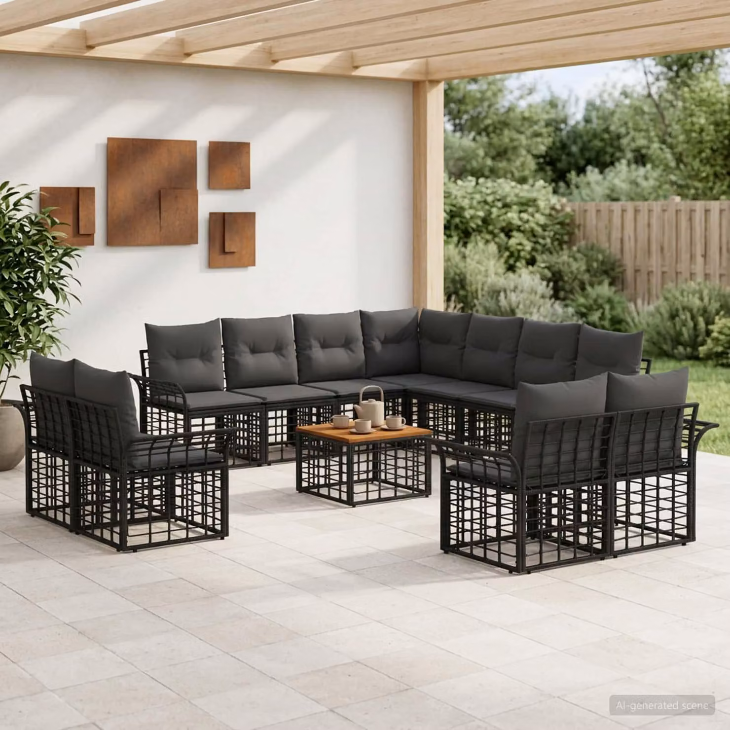 Maison Exclusive - Set da esterno per divano, 12 pezzi, colore nero e grigio scuro, in poliestere