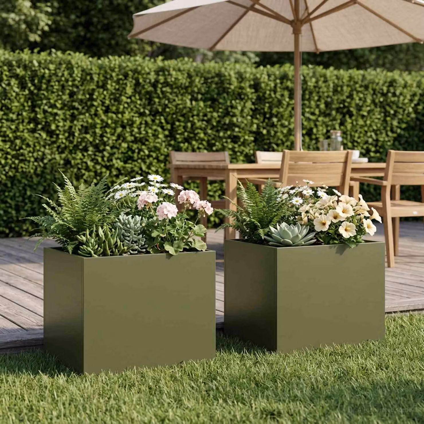 Set di 2 vasi da giardino vidaXL in metallo verde, L 40 cm x P 30 cm x H 30 cm