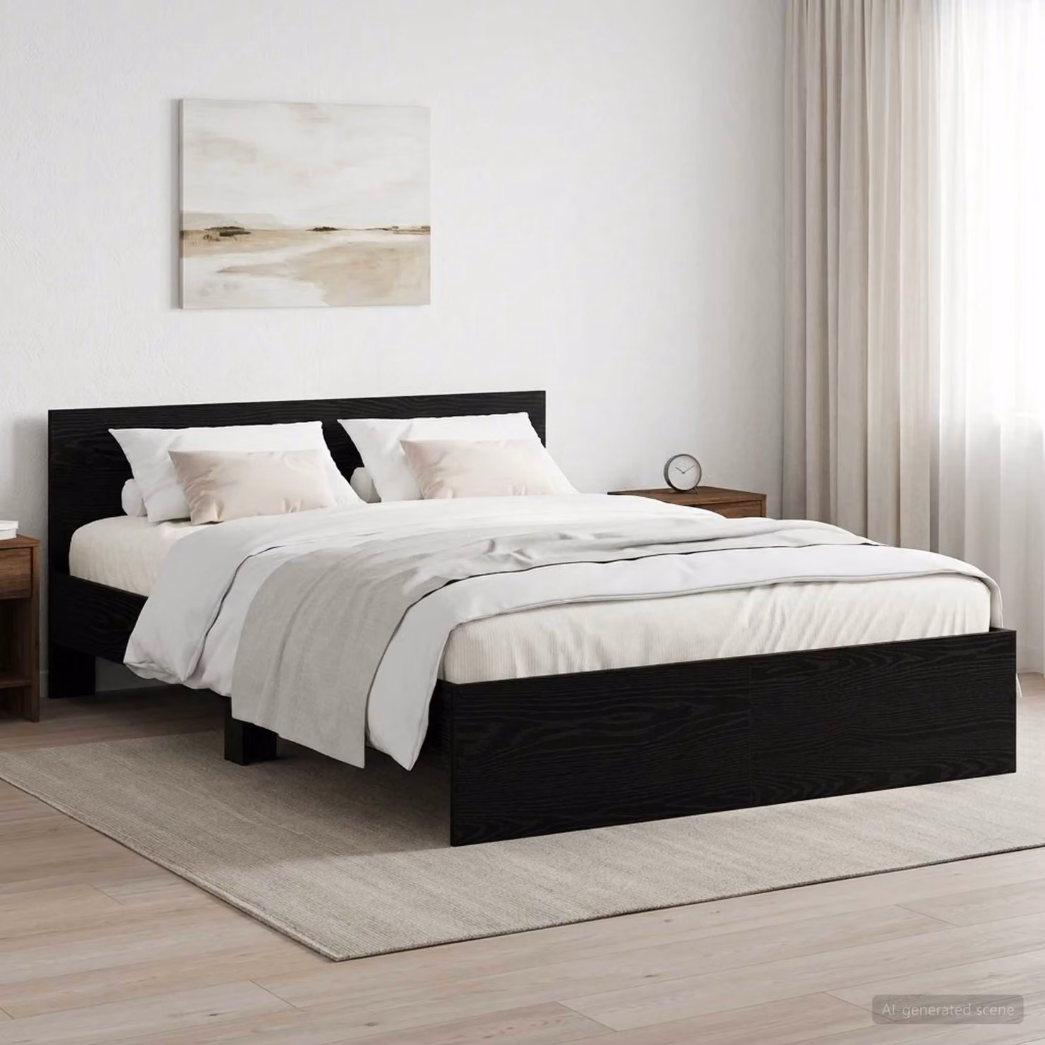 Struttura letto con testata vidaXL in legno nero L: 140 cm, P: 193 cm, H: 70 cm