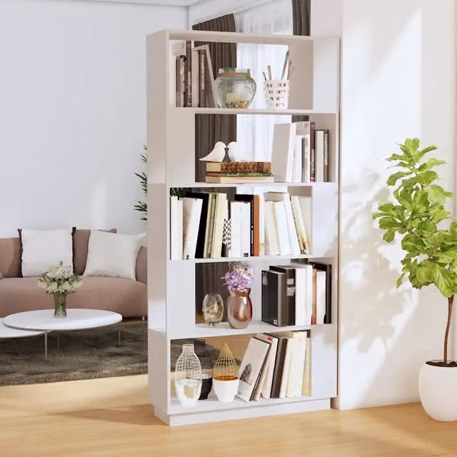 Libreria divisorio vidaXL in legno massello di pino bianco stile rustico L: 80 cm, P: 25 cm, H: 163,5 cm