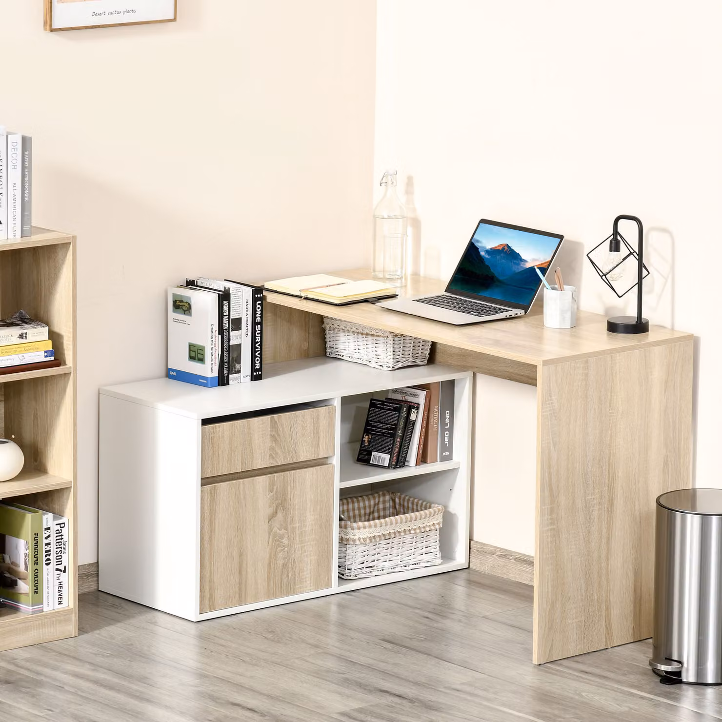 Scrivania Angolare HOMCOM in Legno Rovere e Bianco per Ufficio o Casa – 2