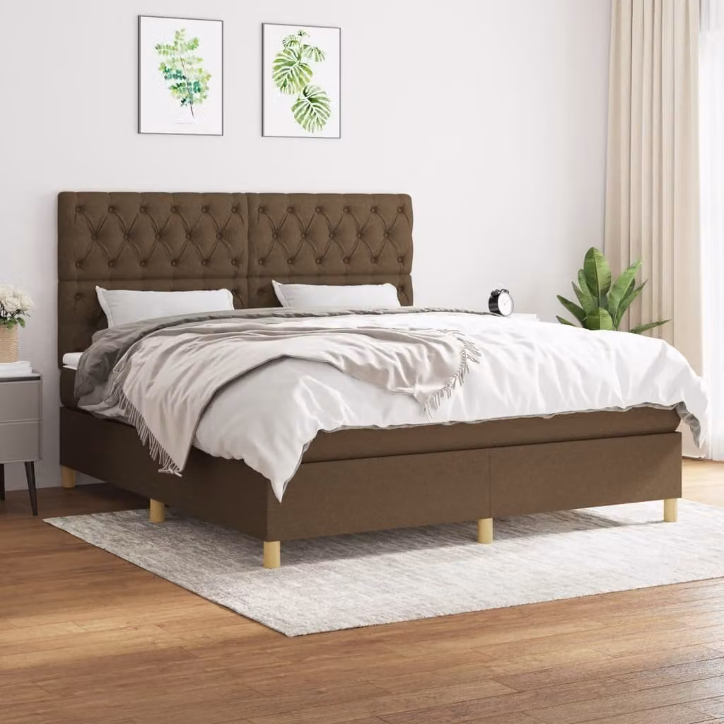 The Living Store Letto a molle con materasso marrone scuro 160x200 cm in tessuto