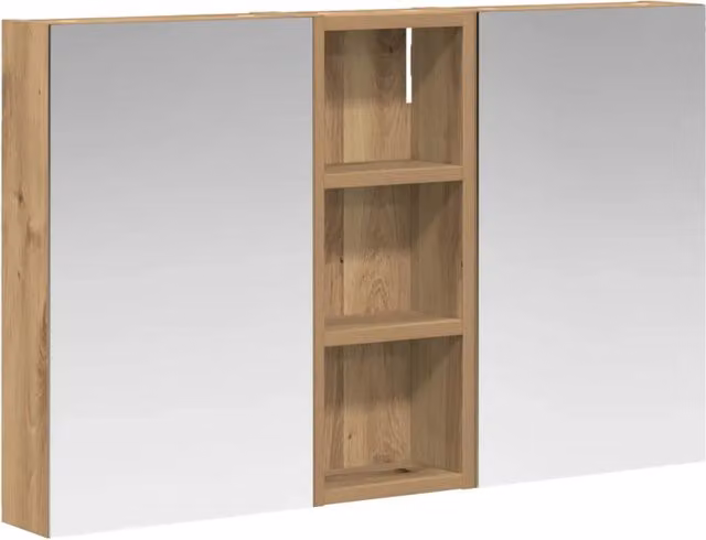 Set di 3 armadi da bagno moderni con specchio e illuminazione LED, finitura marrone opaco, L/P/H: 80 x 10,5 x 50 cm