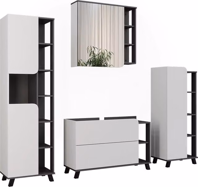 Set di mobili da bagno Karen Antracite/Bianco 4 pezzi Vicco