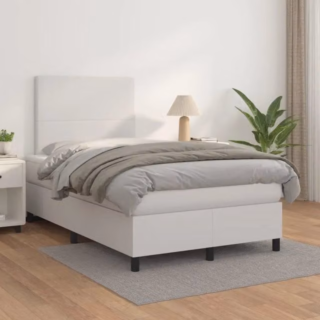 Letto con Giroletto a Molle e Materasso Ibrido vidaXL Bianco L/P/H: 200 x 120 x 128 cm – 1