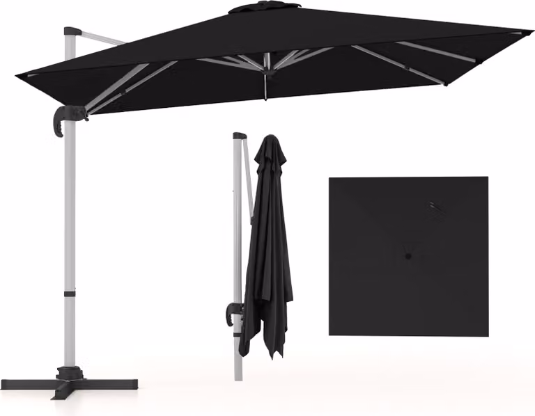 COSTWAY ombrellone rettangolare 300x300cm, ombrellone a sbalzo grande con manovella, ombrellone da giardino inclinabile, ruotabile a 360°, ombrellone da patio, ombrellone da mercato nero