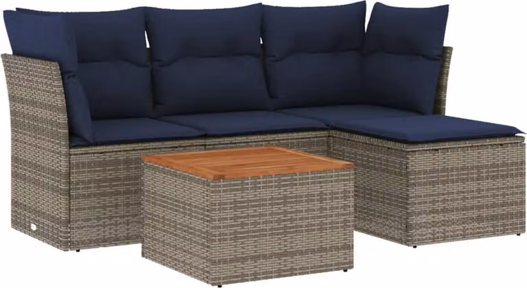 Set Divani da Giardino 5 pz con Cuscini Grigio in Polyrattan