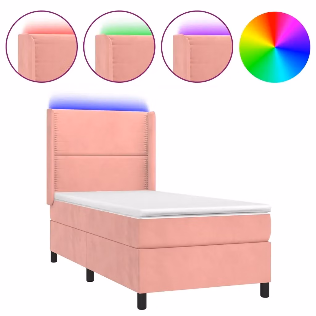 Letto Ibrido con Materasso e Illuminazione LED vidaXL in Velluto Rosa e Bianco L/P/H: 190 x 90 x 33 cm – 2
