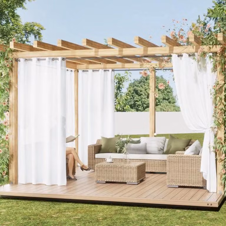 Tende semitrasparenti - 2 pannelli - 132 cm di larghezza x 213 cm di altezza - Ideali per giardino/pergola - Con passanti in metallo - Tende per esterni