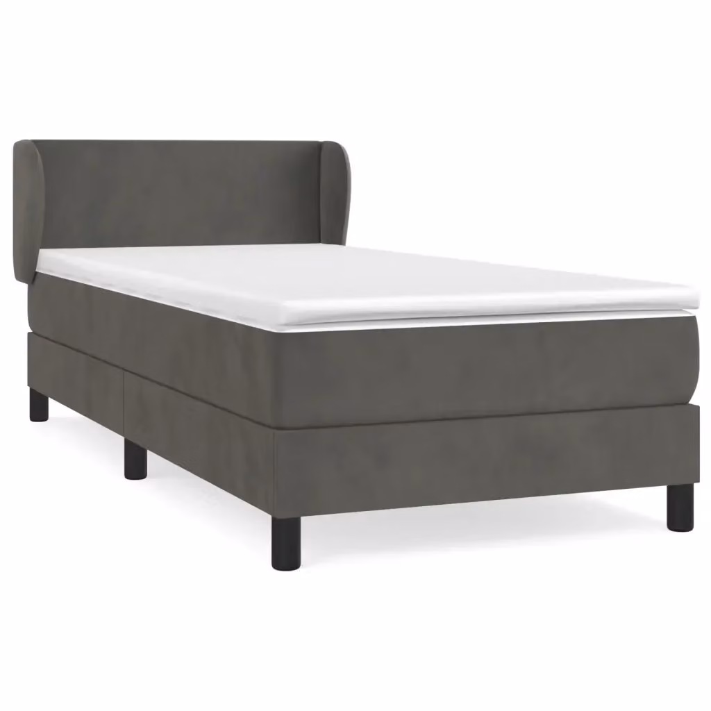 Letto con Giroletto a Molle e Materasso Ibrido vidaXL in Velluto Grigio e Legno di Larice L/P/H: 80 x 200 x 83 cm – 2