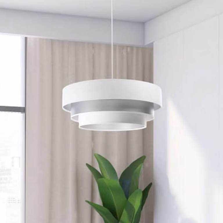 Lampada a sospensione Triniti Maco Design, dimmerabile, Bianco / Opale, Soggiorno / Sala da pranzo, Tessuto / Stoffa / Seta, Lampada a sospensione