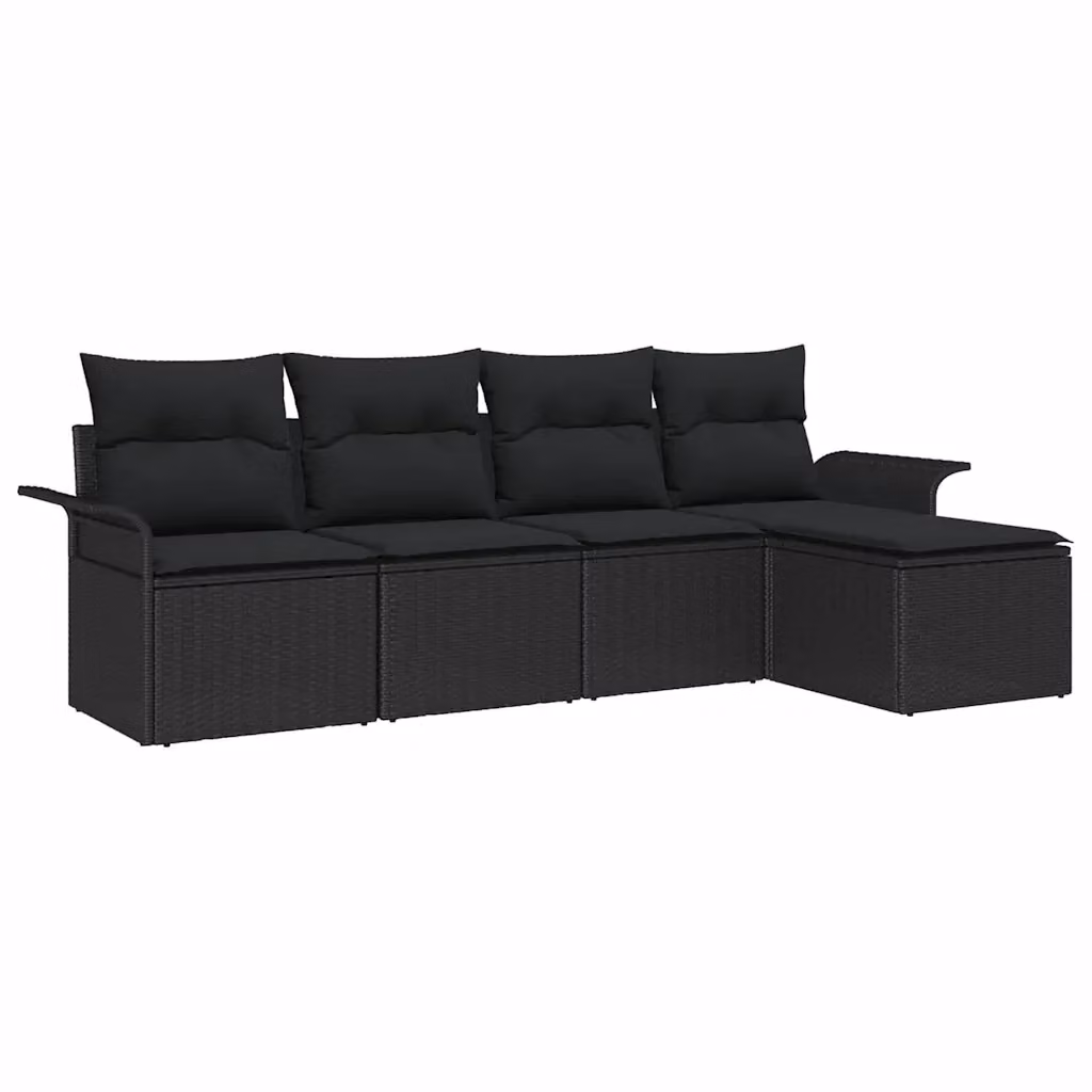 Set Divano da Giardino L-Shape vidaXL Nero con Cuscini e Tavolino in Polyrattan e Metallo – 2
