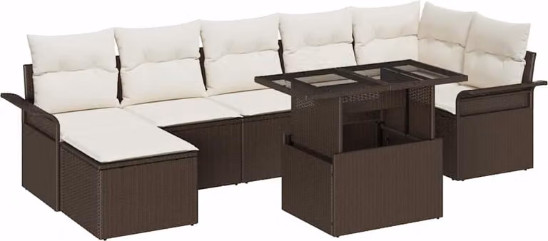 Set Divano da Giardino con cuscino 8 pcs Marrone Poly Rattan