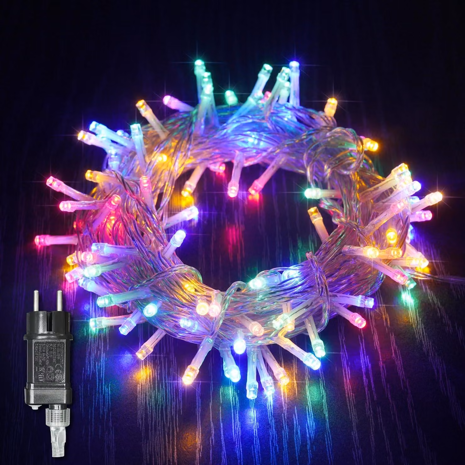 Catena luminosa da 10 metri, con 100 LED, 8 modalità, multicolore, per uso interno