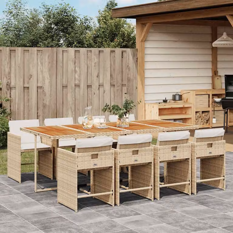 vidaXL Set da Pranzo da Giardino 9 pz in Polyrattan con Cuscini Beige e Legno di Acacia