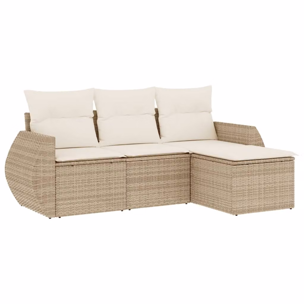 Set Divano da Giardino 4 pz con Cuscini Beige in Polyrattan