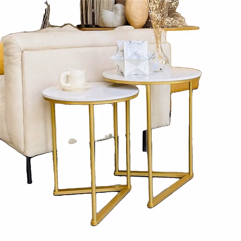Tavolino, piano in marmo, struttura in metallo, BIANCO