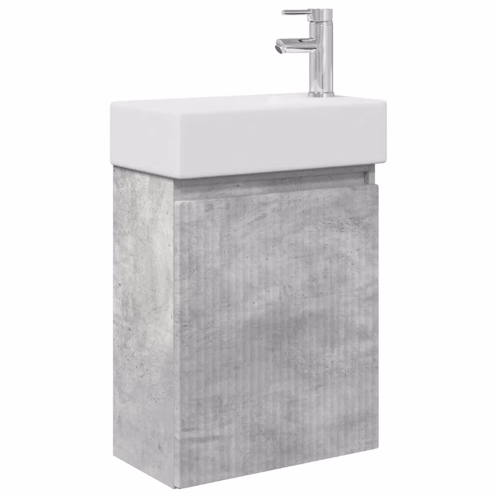 Mobile bagno sospeso vidaXL in MDF e ceramica, Grigio e Bianco, L/P/H: 45,5 x 22,5 x 84 cm – 2