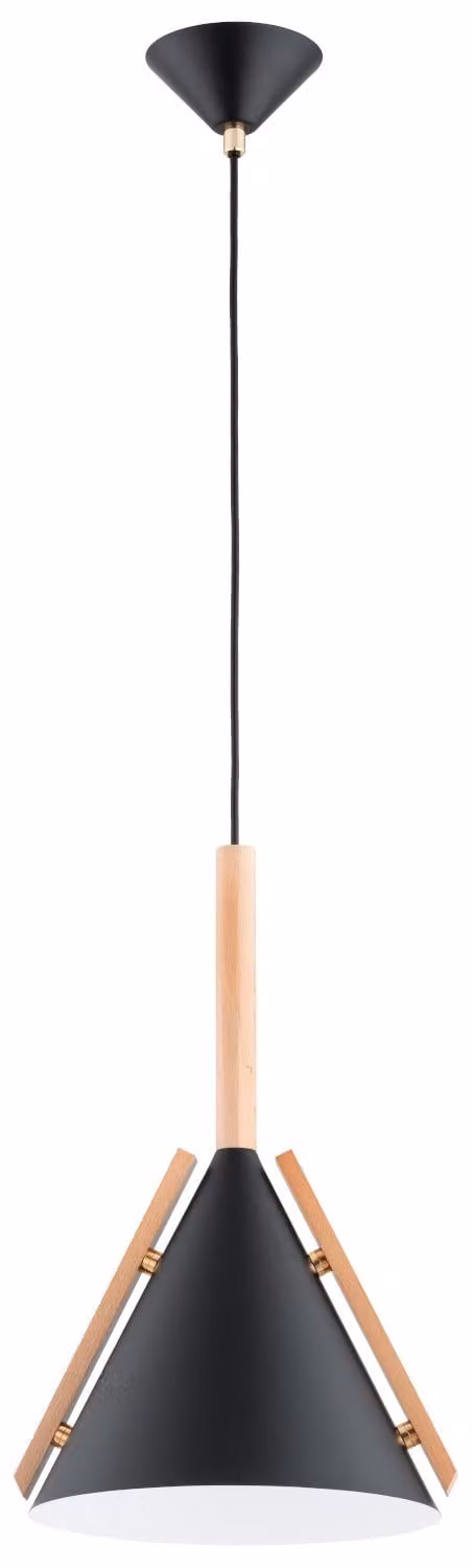Lampada a sospensione a cono FORTEL nera 1xE27x15W in legno, dimensioni: 90x27x27 cm, IP20, Alfa