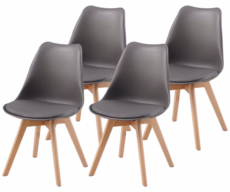 Set di 4 sedie da pranzo Albatros AARHUS, grigio - Gambe in legno massiccio di faggio, design scandinavo retrò, comoda sedia a guscio - Elegante sedia da cucina, sedia da sala da pranzo per tavolo da pranzo