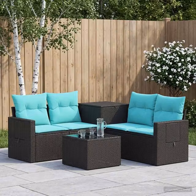Set di divani da giardino moderno vidaXL in 6 pezzi con rattan sintetico e acciaio, Nero e Blu – 1