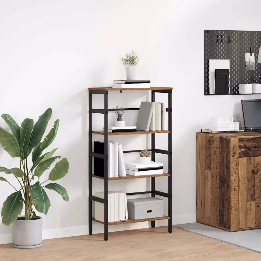 Libreria industrial vidaXL a 3 livelli in legno e metallo, L 60 cm x P 29,5 cm x H 115 cm, nero e marrone
