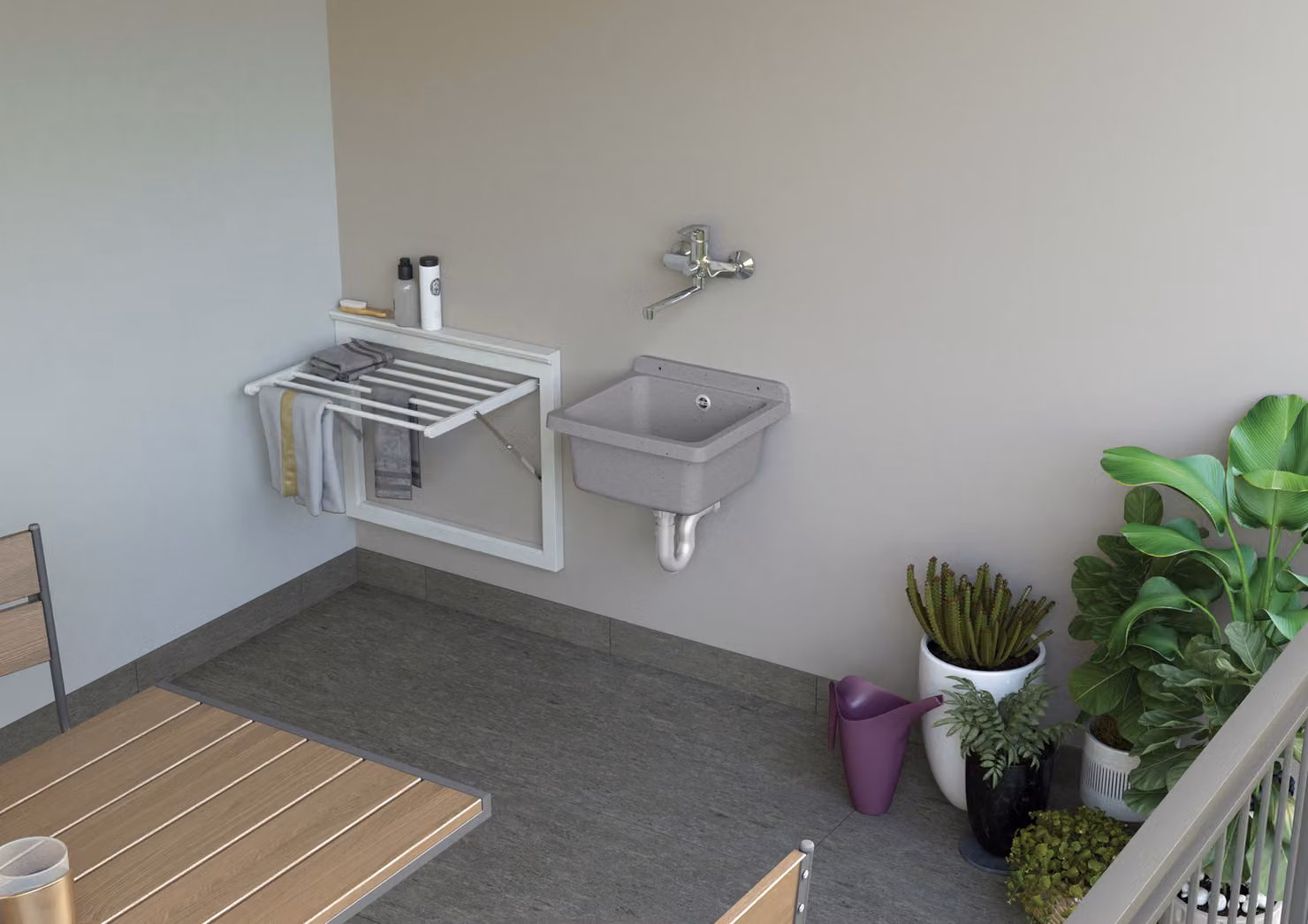 Lavandino pilozzo a muro da esterno MONGARDI, colore grigio, L/P/H: 40 x 40 x 19 cm – 2