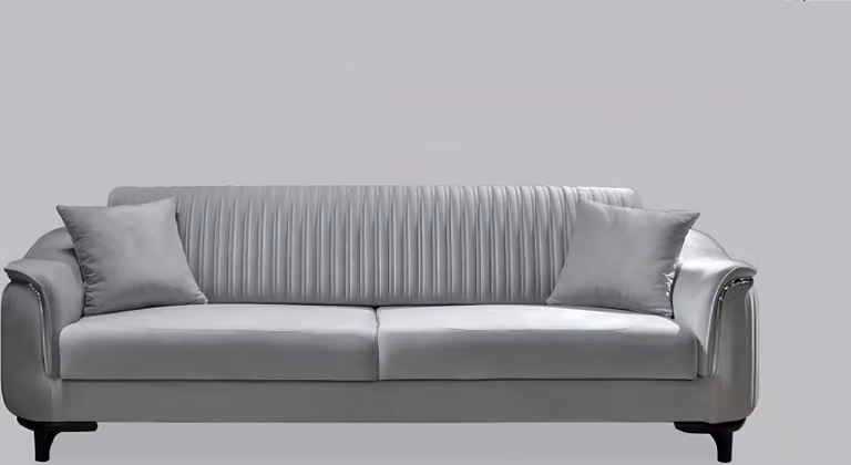 Graue Couch Wohnzimmer Dreisitzer Sitzpolster Couchen Sofa Möbel Samt Holz