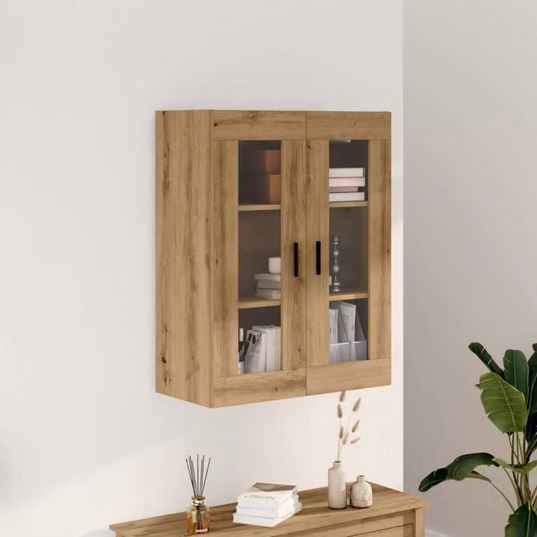 Mobile a parete vidaXL in rovere con ante in vetro e ripiani interni, L: 69,5 cm, P: 34 cm, H: 90 cm
