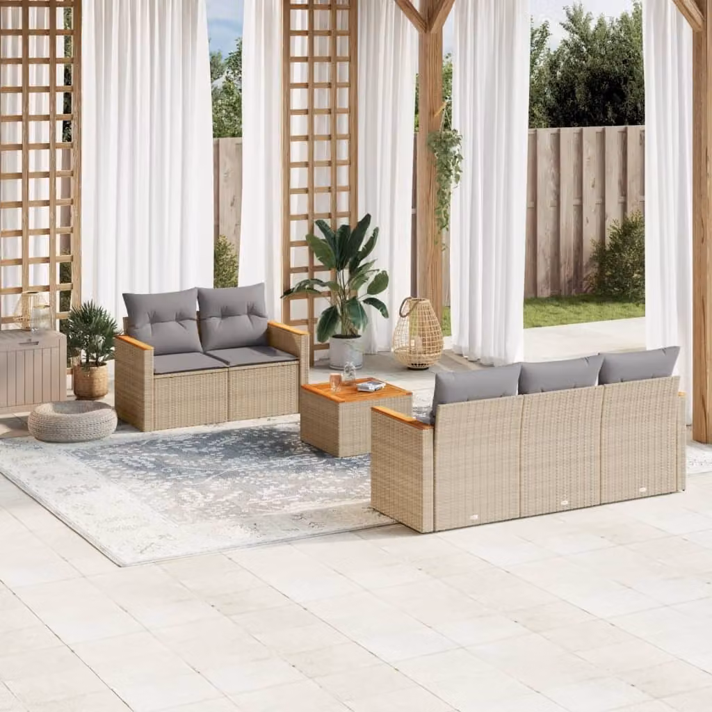 Maison Exclusive - Set Divano da Giardino 6 pz con Cuscini Beige Misto Polyrattan