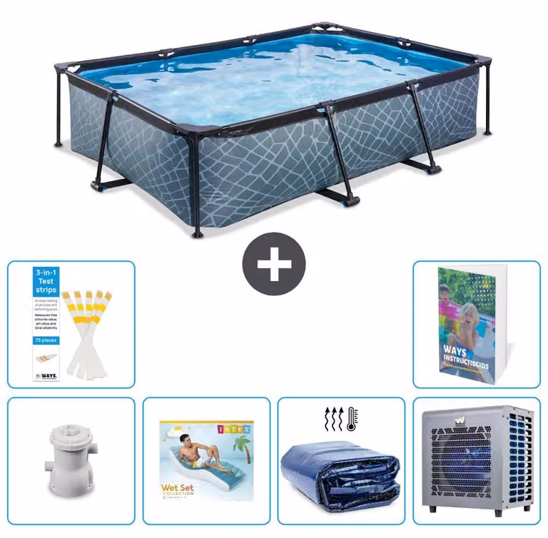 Piscina fuori terra rettangolare - aspetto pietra - 300x200x65 cm - composta da 5 elementi - modello S286