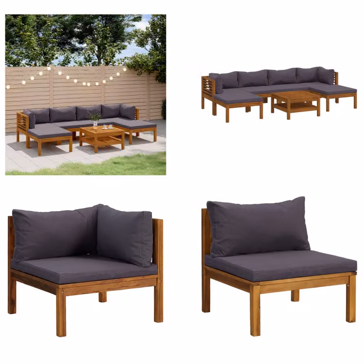 vidaXL set salotto da giardino 7 pezzi con cuscino in legno massiccio di acacia - Set salotto da giardino - Set salotto da giardino - Set divano modulare - Set divano modulare