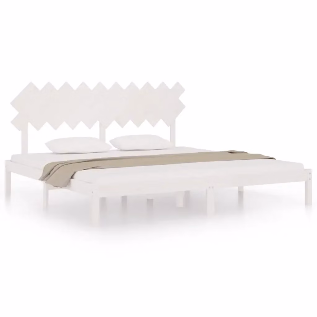 Letto con giroletto bianco in legno massello di pino vidaXL L/P: 200 x 200 cm – 2