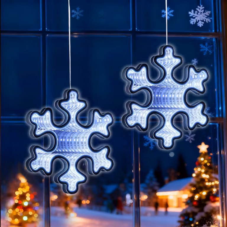 Catena luminosa a forma di fiocchi di neve, 104 LED, luce bianca fredda, confezione da 2