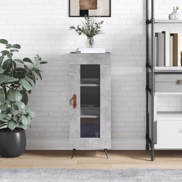 Credenza da parete vidaXL in legno, metallo e vetro con ante in vetro, Grigio, L 34,5 cm x P 34 cm x H 90 cm