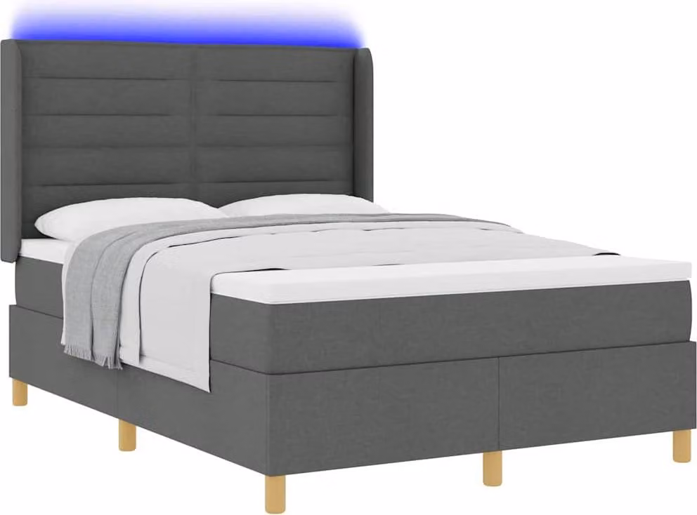 Letto a molle con strisce LED Grigio 140 x 190 cm Tessuto