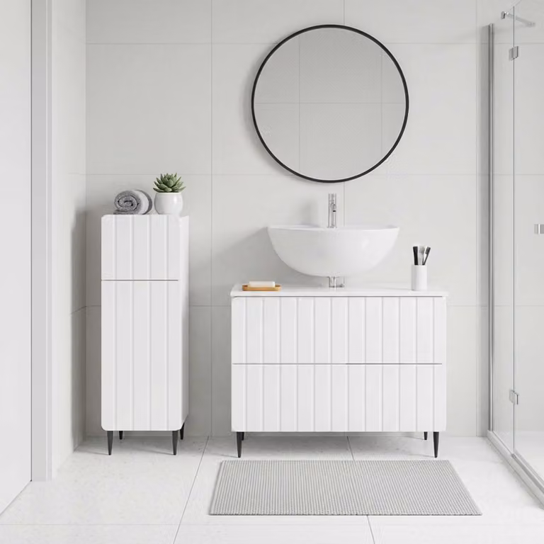 Set di mobili da bagno vidaXL ZWOLLE composto da 2 pezzi, mobile lavabo e mobileto laterale, bianco lucido