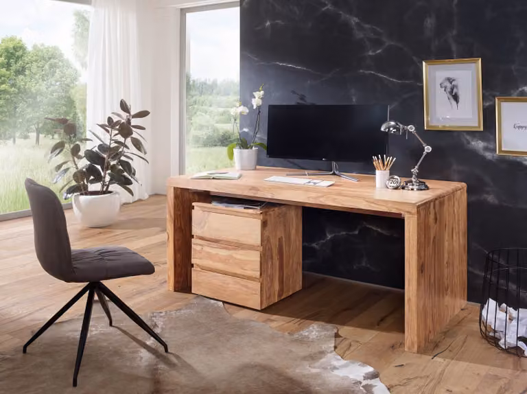 Wohnling design scrivania in legno massiccio di acacia naturale 140 x 80 x 76 cm WL1.468