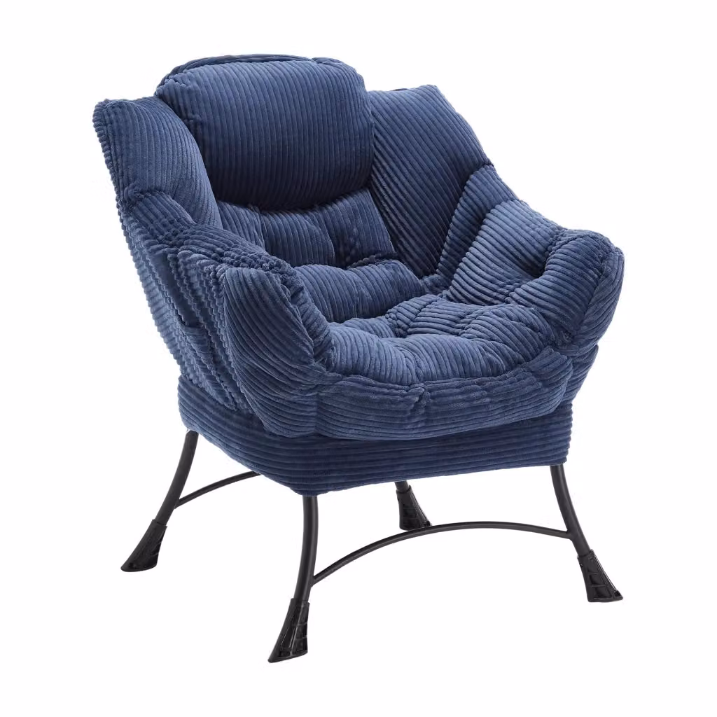 Poltrona Relax Minimal con Poggiapiedi e Braccioli in Tessuto Blu Navy – 2