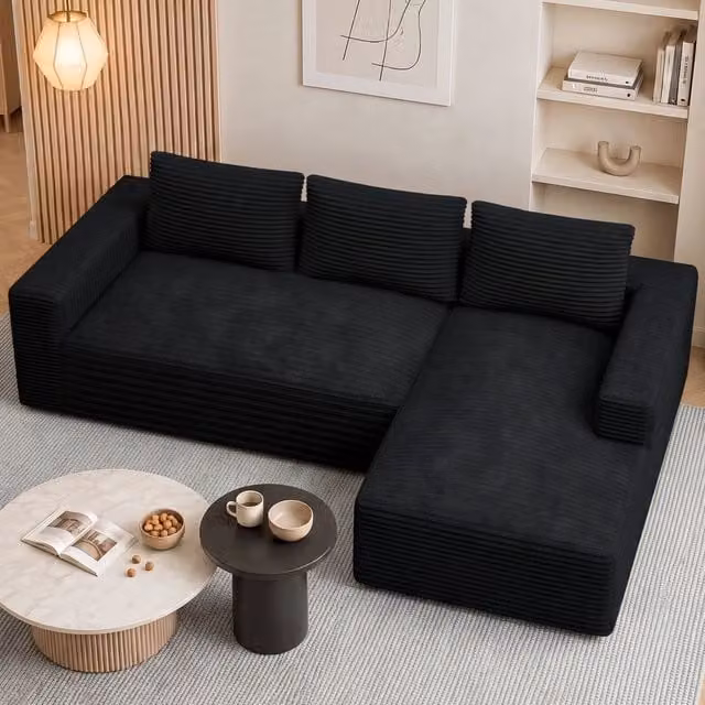 Divano angolare modulare in velluto a coste a L, divano compresso sottovuoto senza montaggio con chaise longue, molle insacchettate ergonomico