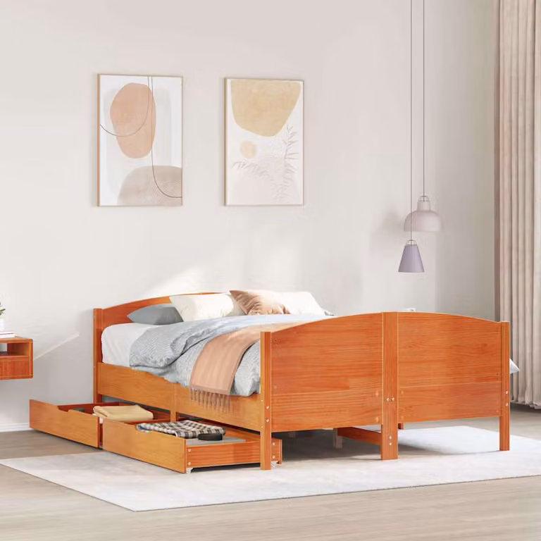 Letto in legno di pino rustico vidaXL marrone cera con cassetti L/P/H: 205.5 x 150 x 74.5 cm
