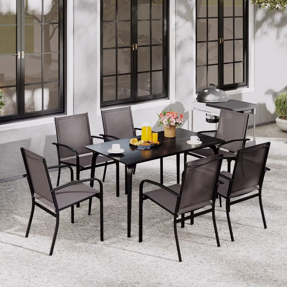 Set di 2 sedie da giardino impilabili Costway con braccioli mobili e tessuto traspirante in grigio