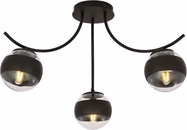 Plafoniera Moderna Polus Luceart-Classic in Acciaio Nero con 3 Luci E14 e Vetro Trasparente